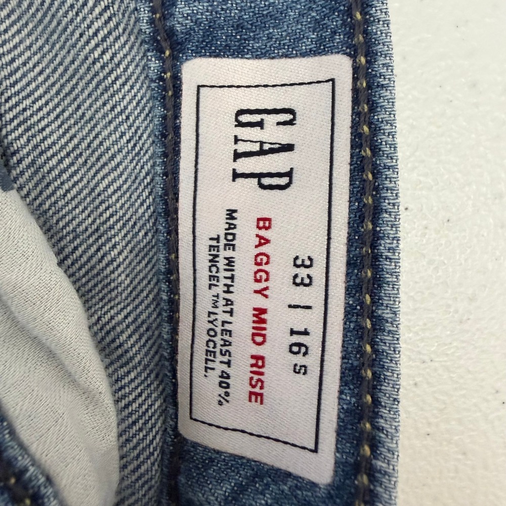 Gap Baggy Mid Rise Wide Leg Blue Jeans 33/16 S 665752-00-1 Short Inseam NWT - Picture 6 of 9